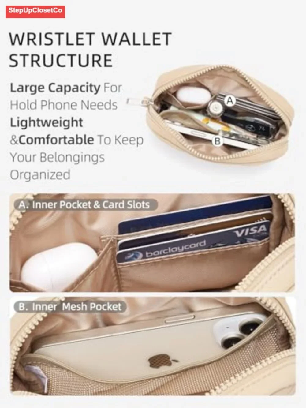 RFID Blocking Puffer Wristlet Wallet - Quilted Nylon Phone Wallet, Zipper Card